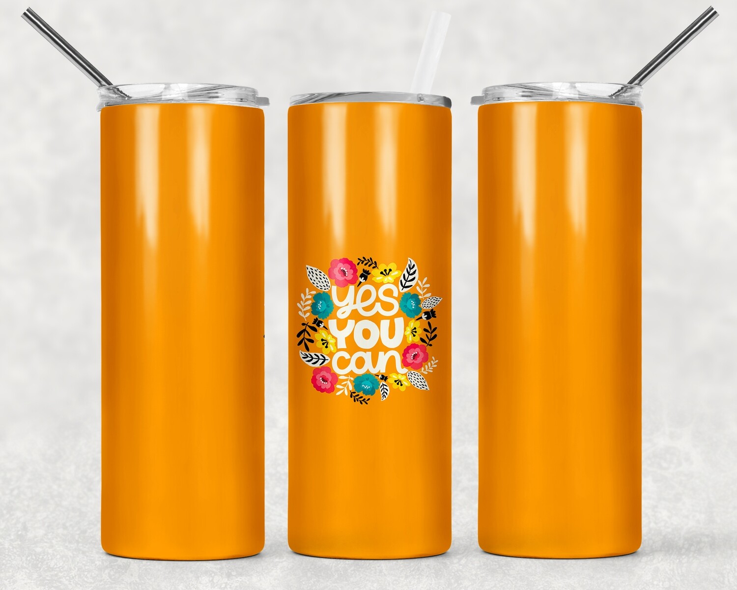 Yes You Can Inspirational Quote Summer Floral Tumbler