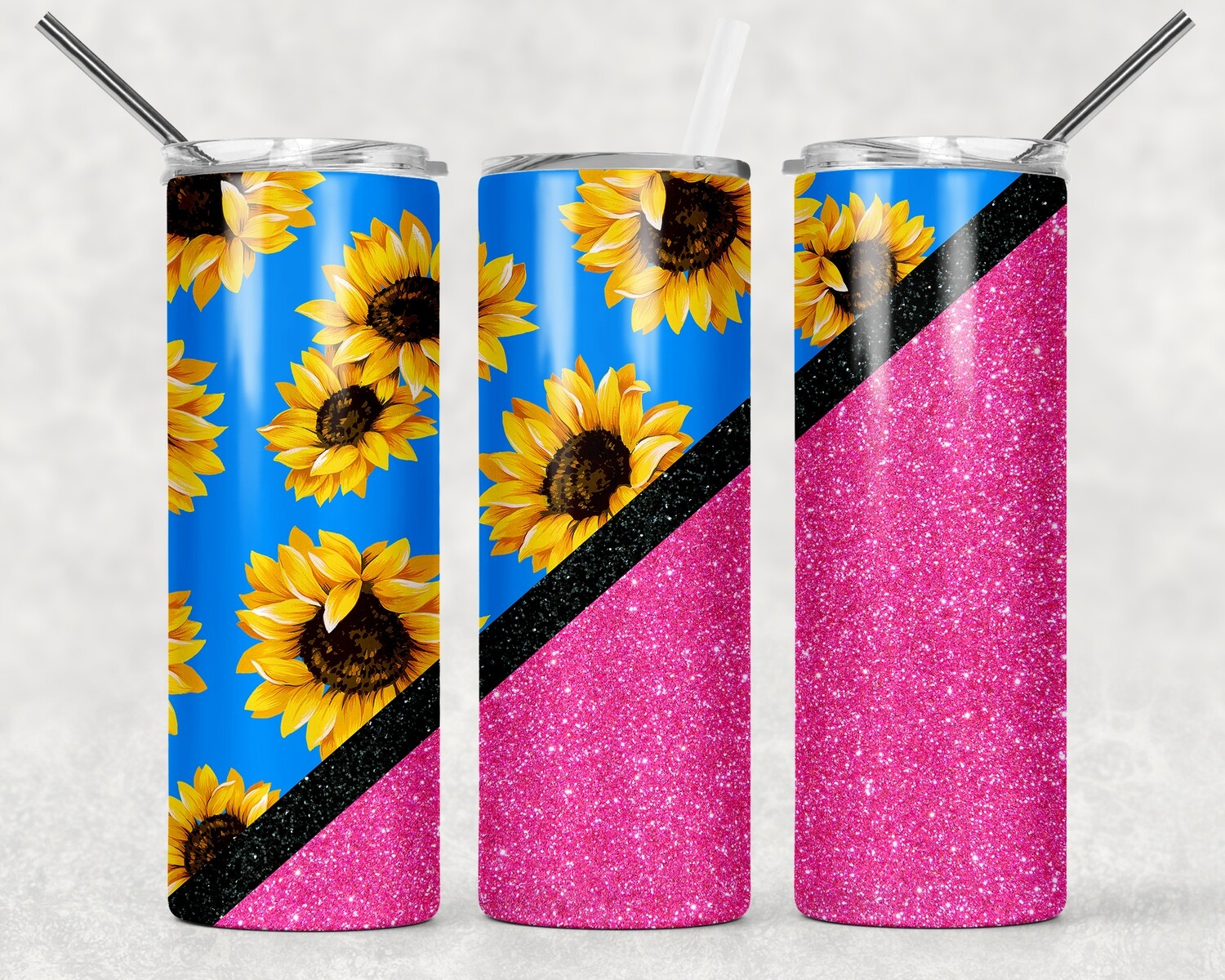 Sunflower Pink Glitter Tumbler