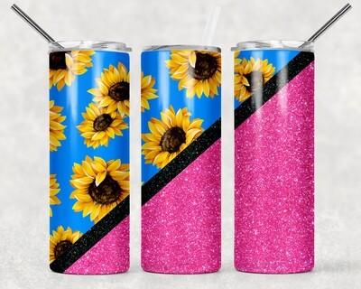 Sunflower Pink Glitter Tumbler