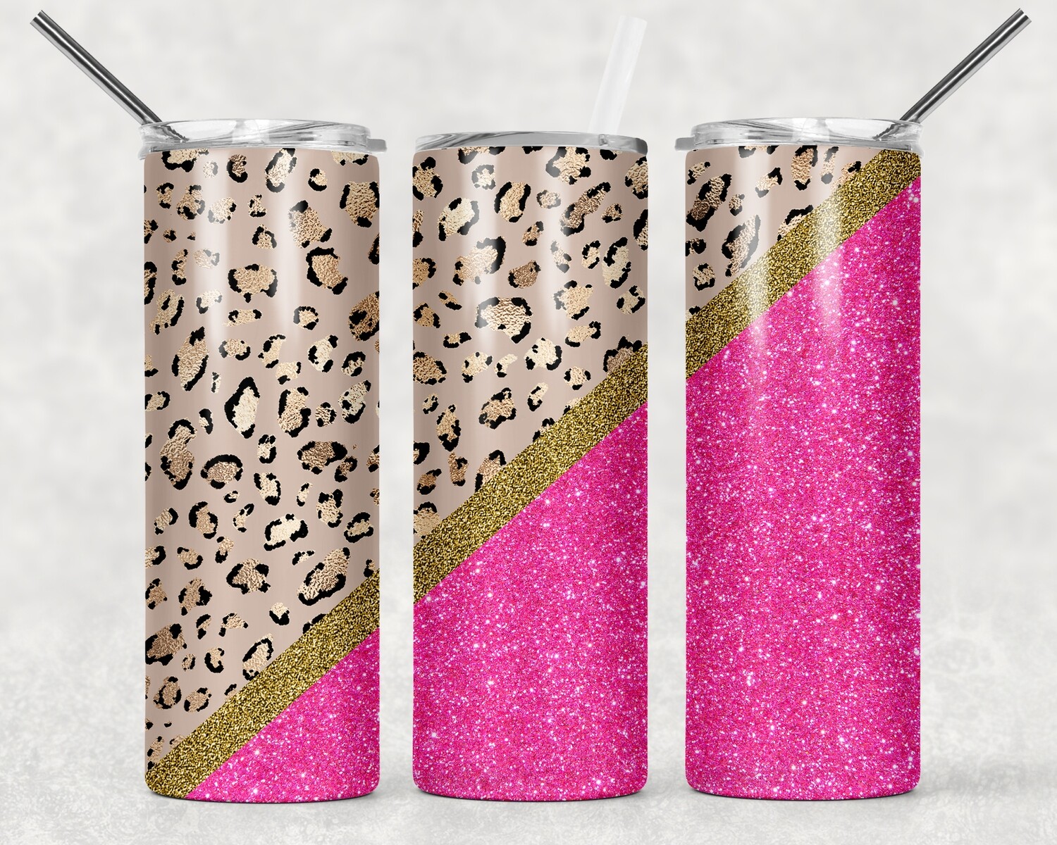 Cheetah Print Pink Glitter Leopard Print Tumbler