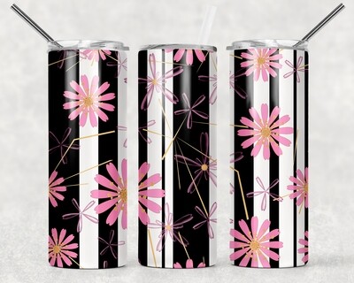 Black Striped and Pink Floral Tumbler