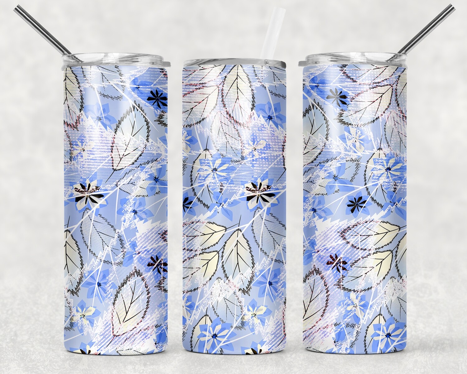 Gray Purple Floral Tumbler