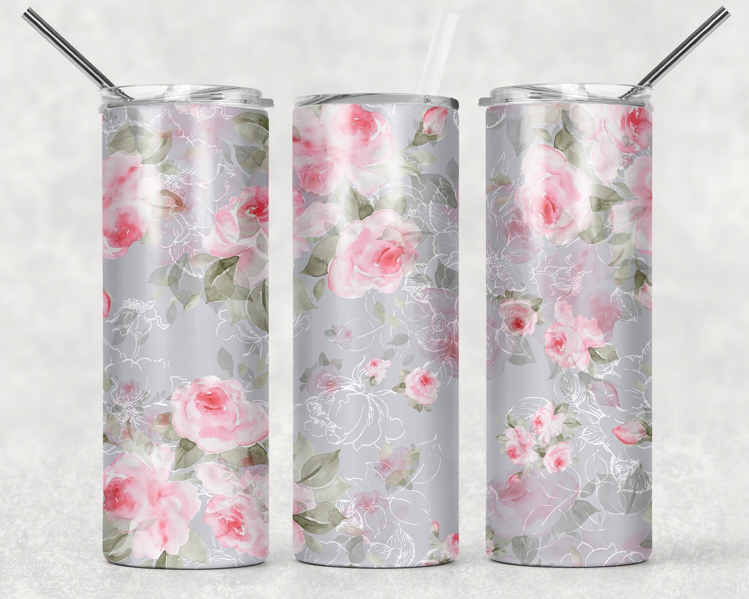 Gray Floral Tumbler
