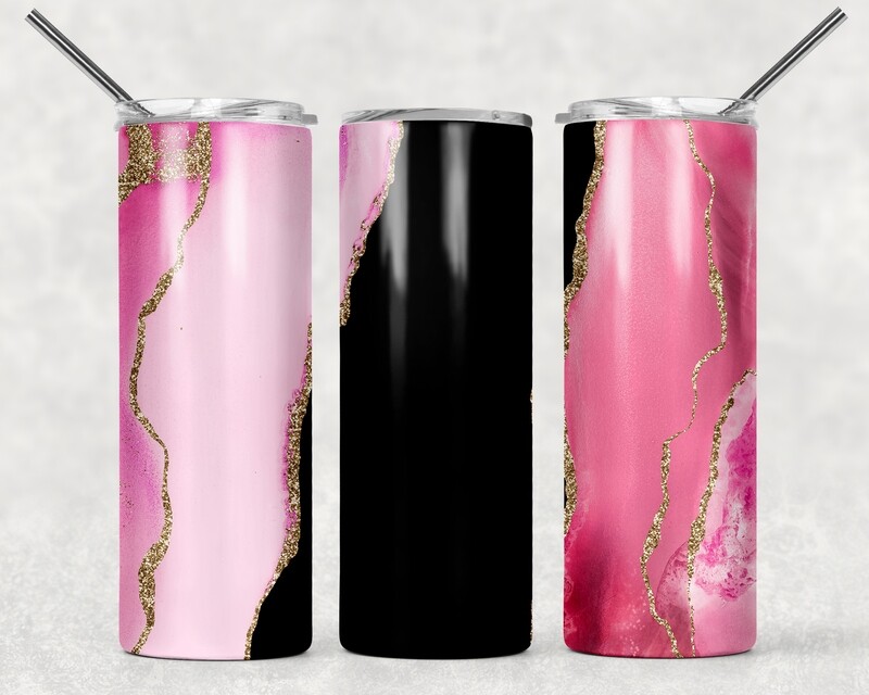 Pink Black Agate Galaxy Tumbler With Your Text