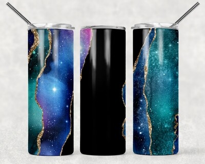 Blue Black and Green Purple Agate Galaxy Tumbler With Your Text