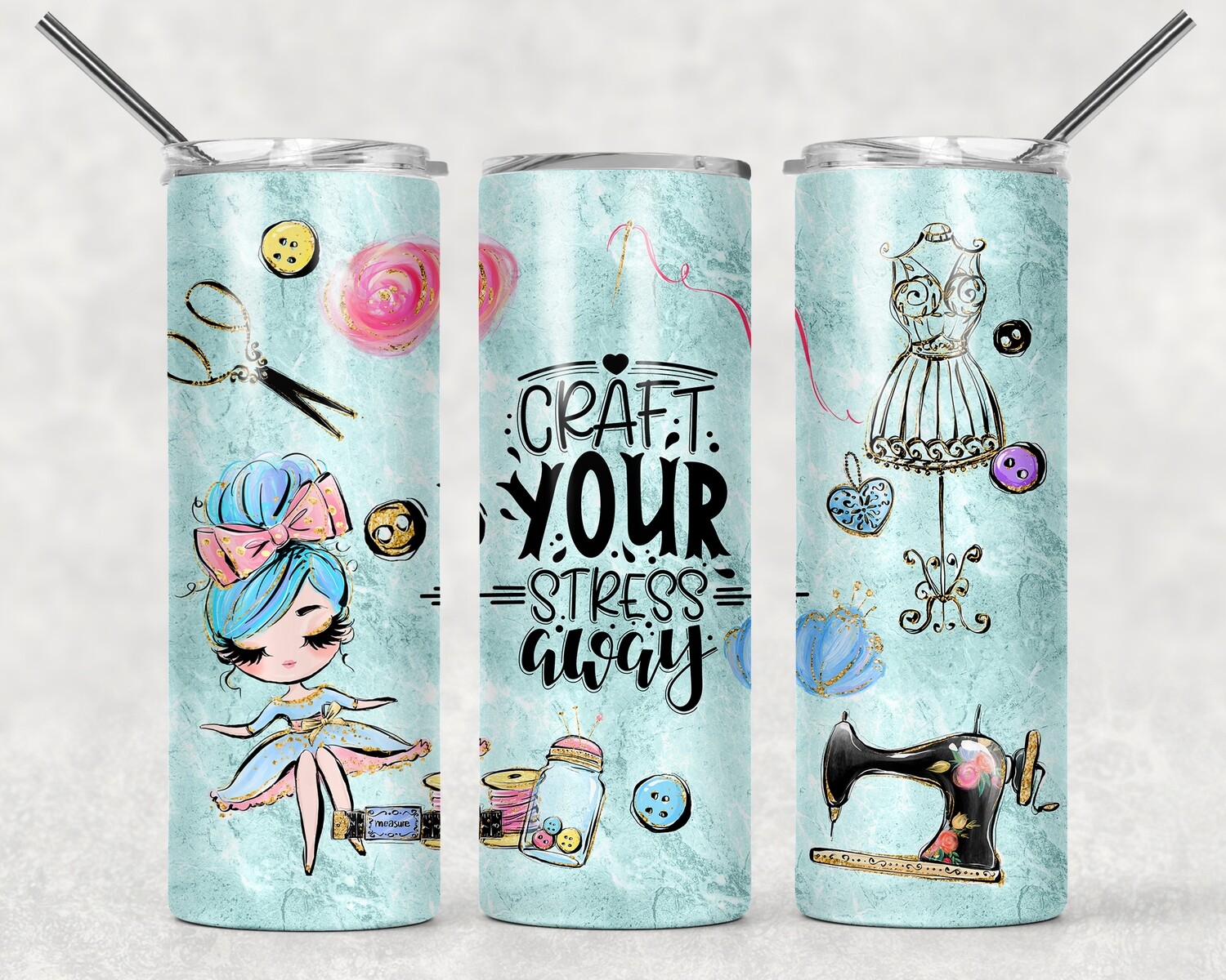 Craft Your Stress Away Blue Hair Tumbler