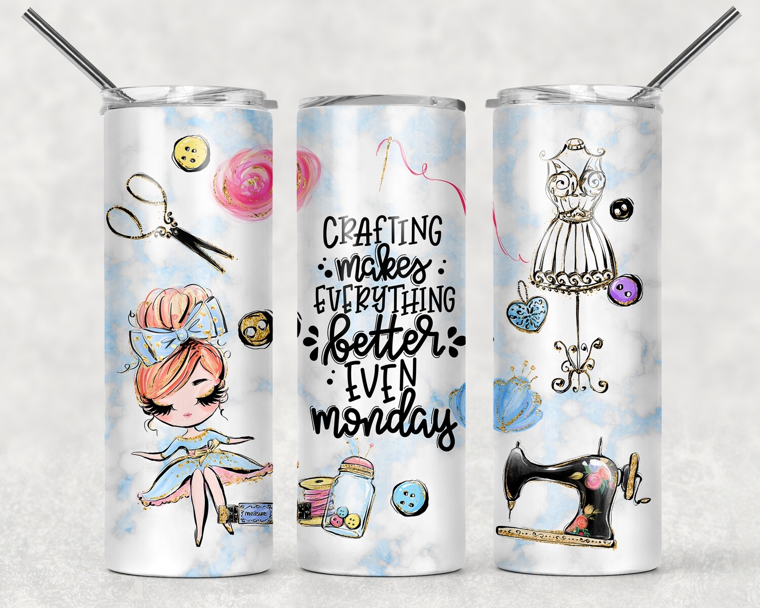 Funny Monday Crafting Makes Everything Better Red Hair Woman Tumbler