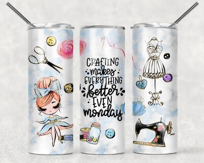 Funny Monday Crafting Makes Everything Better Red Hair Woman Tumbler