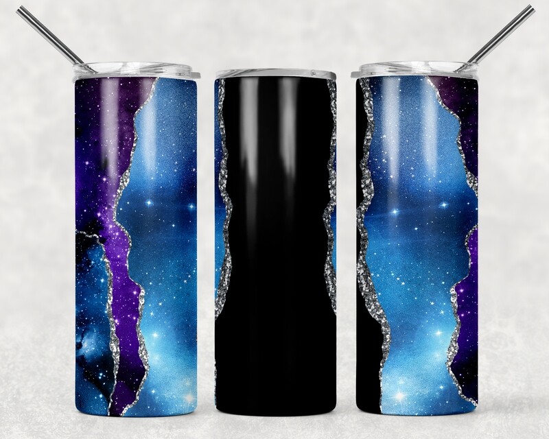 Blue Black and Purple Agate Galaxy Tumbler With Your Text