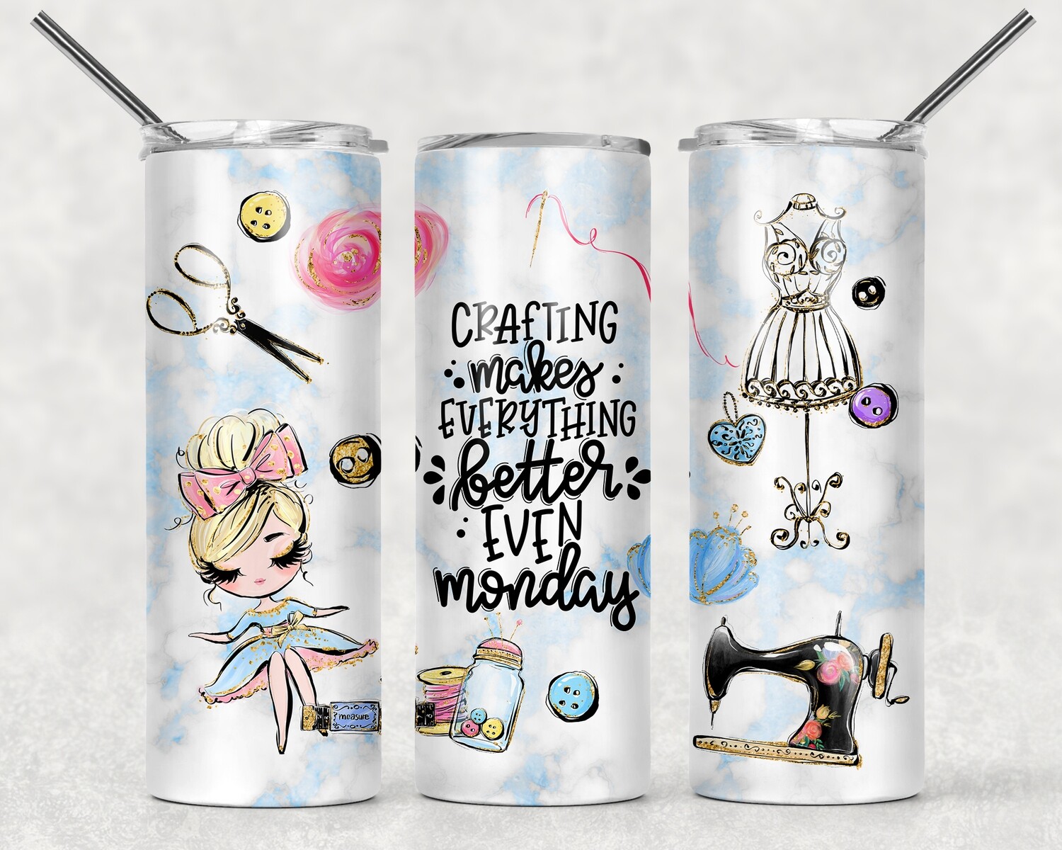 Funny Crafting Makes Everything Better Pink Hair Woman Tumbler