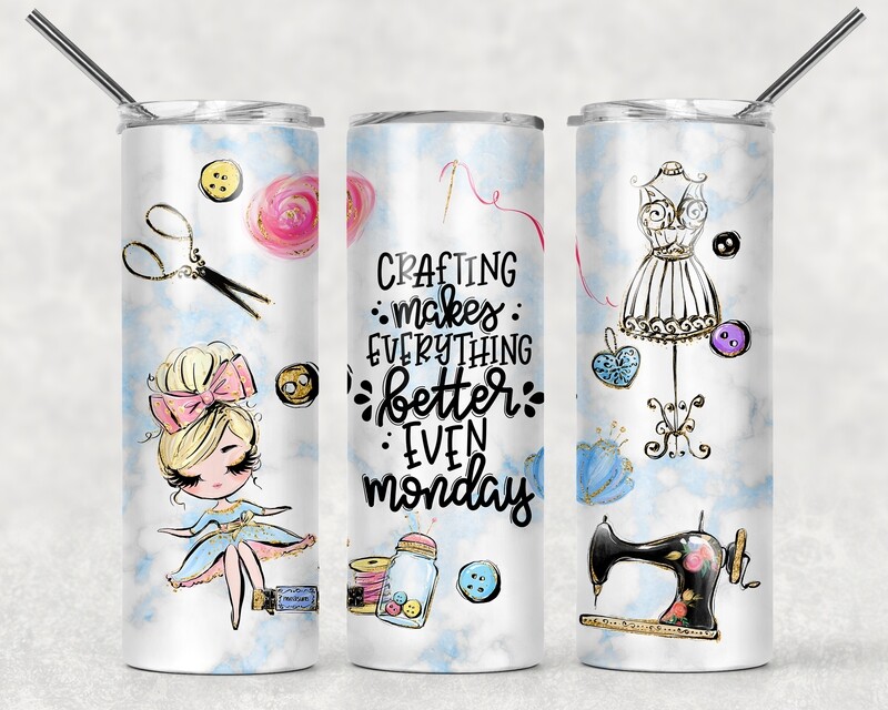 Funny Crafting Makes Everything Better Pink Hair Woman Tumbler