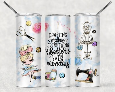Funny Crafting Makes Everything Better Pink Hair Woman Tumbler