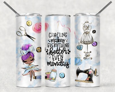 Funny Crafting Makes Everything Better Purple Hair Woman Tumbler