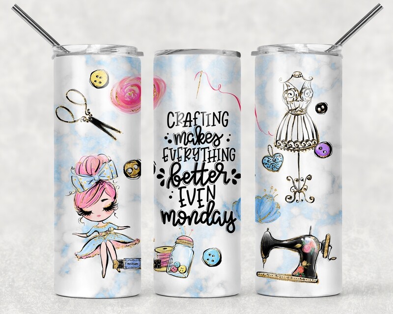 Funny Crafting Makes Everything Better Pink Hair Woman Tumbler