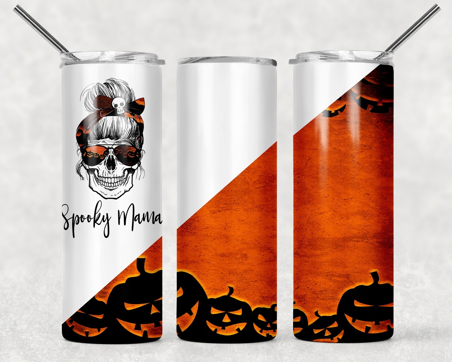 Mom Skull Halloween Spooky Pumpkin Background Tumbler