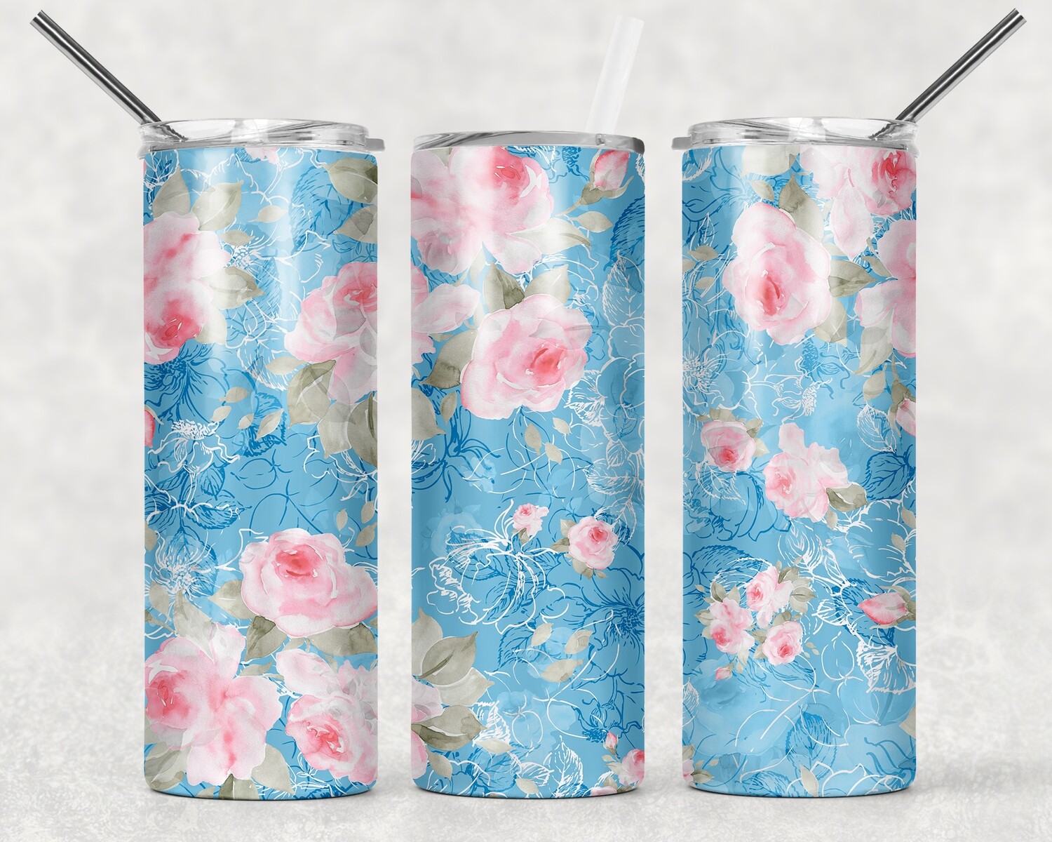 Blue Pink Floral Tumbler