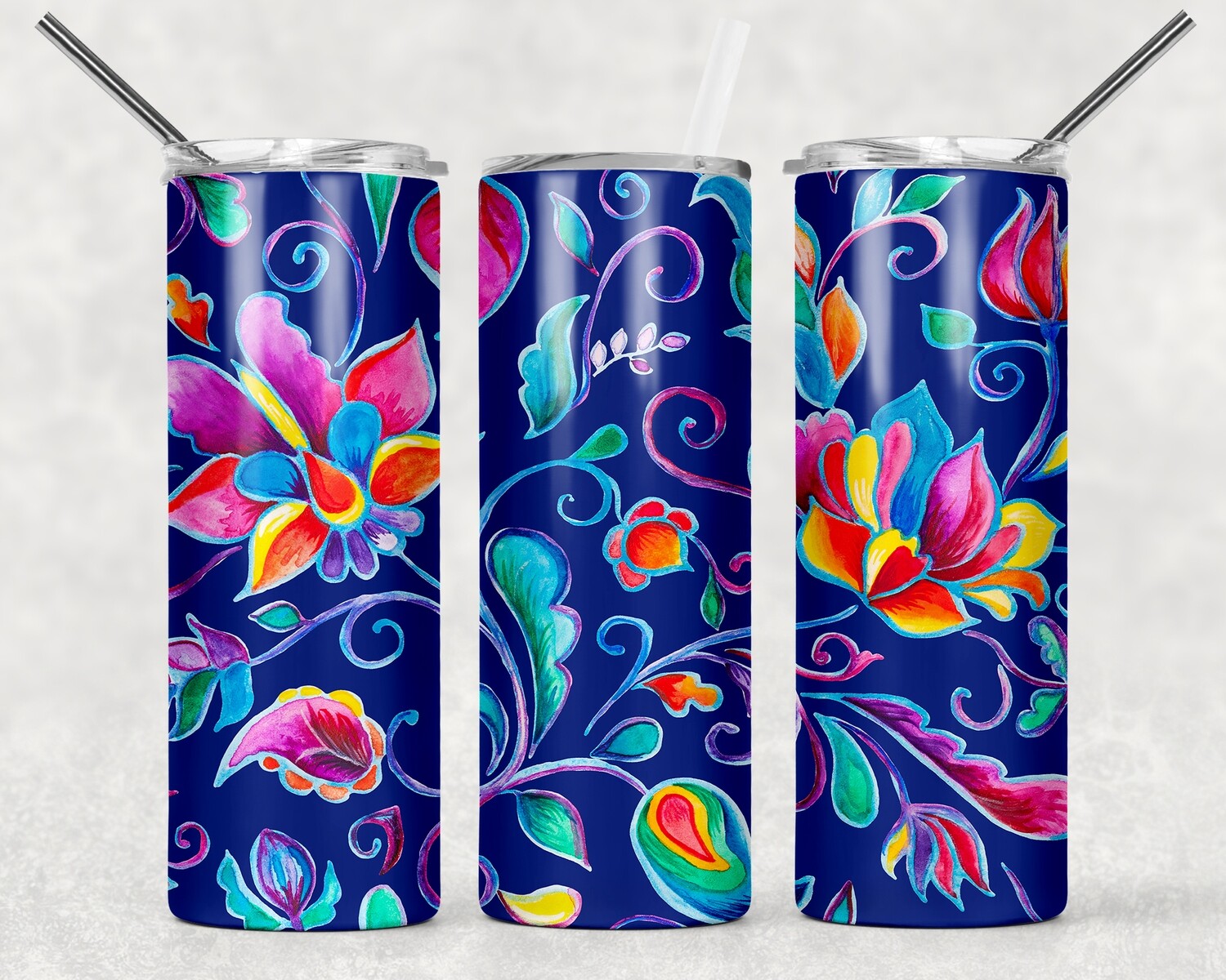 Bright Blue Floral Tumbler