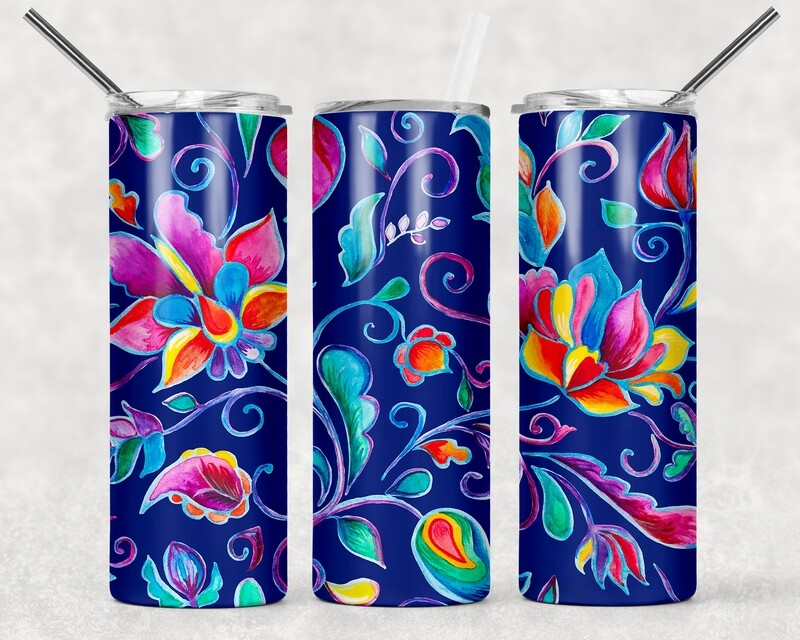 Bright Blue Floral Tumbler