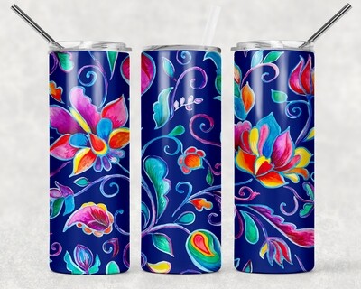 Bright Blue Floral Tumbler