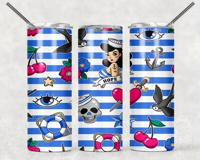 Pin up Girl Sailor 90s Pattern Tumbler