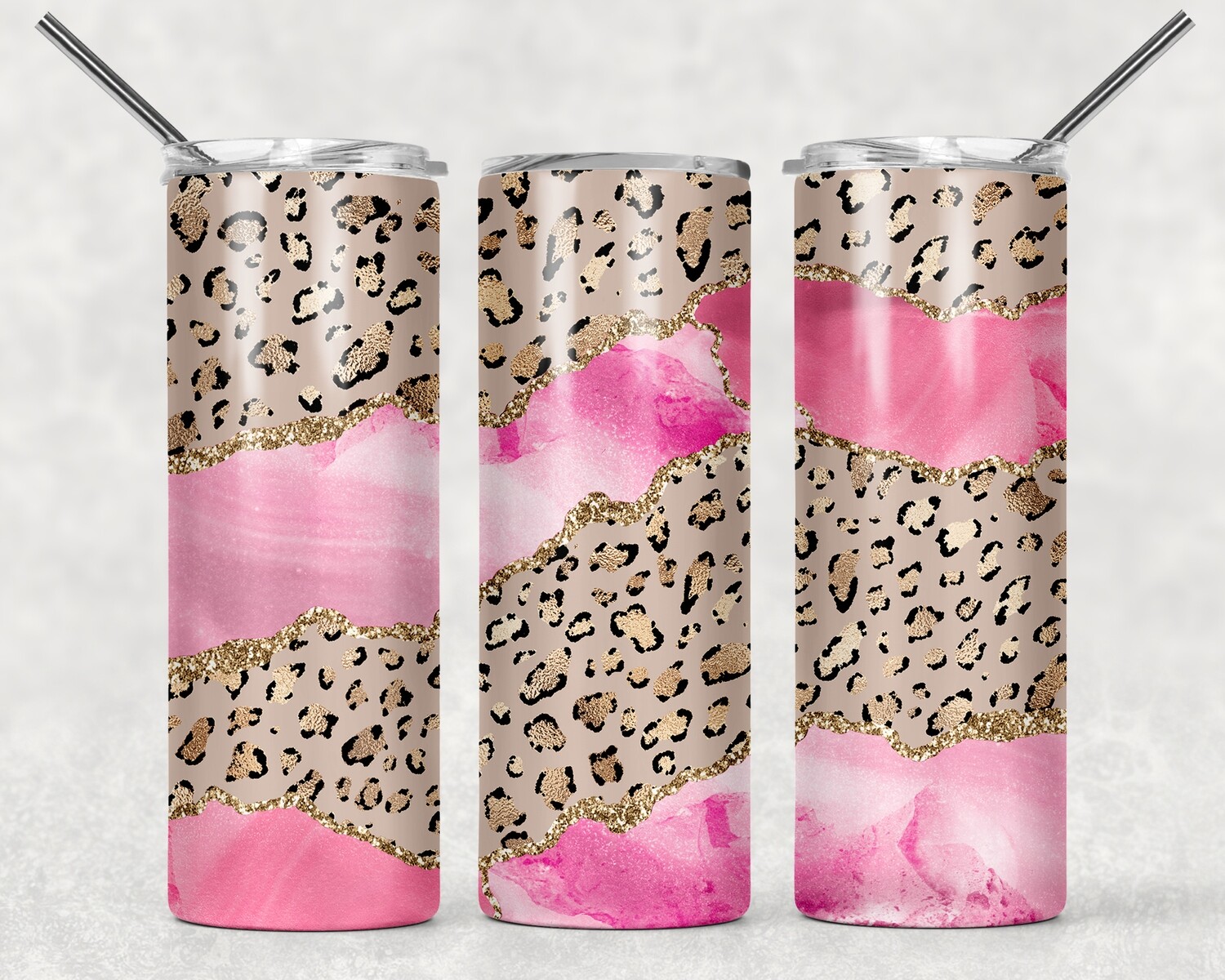 Cheetah Print Pink Glitter Leopard Print Tumbler