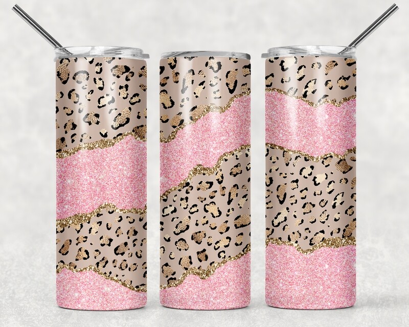 Cheetah Print Pink Glitter Leopard Print Tumbler