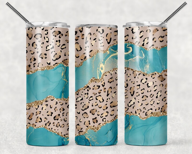 Cheetah Print Aqua Glitter Leopard Print Tumbler