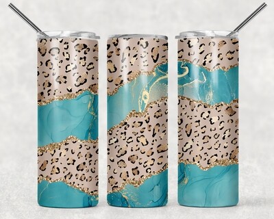Cheetah Print Aqua Glitter Leopard Print Tumbler