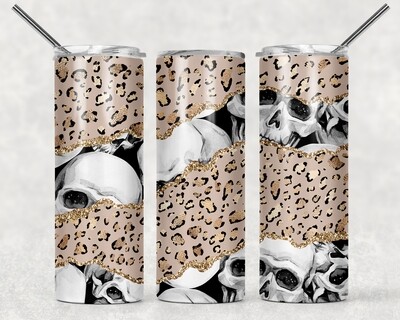 Cheetah Print Skull Halloween Glitter Leopard Print Tumbler