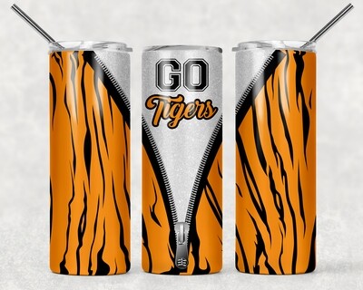 Tigers Football Glitter Zipper Tumbler