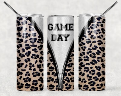 Cheetah Print Leopard Game Day Football Glitter Zipper Tumbler