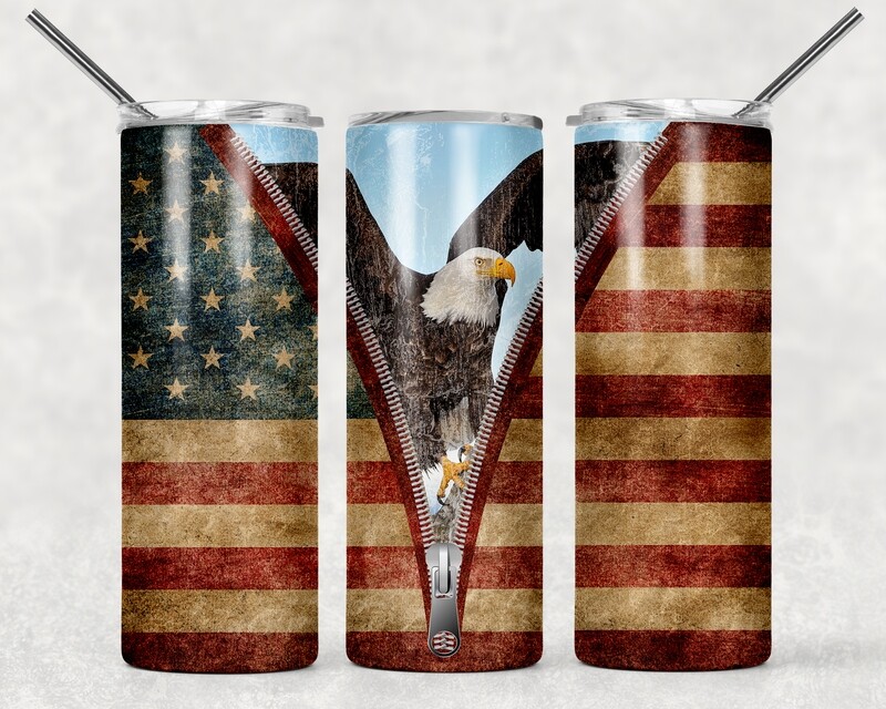 Patriotic USA American Flag Bald Eagle Tumbler