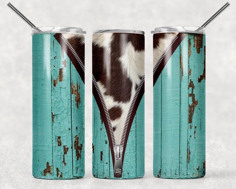 Cowhide Turquoise Aqua Cowgirl Farm Life Tumbler