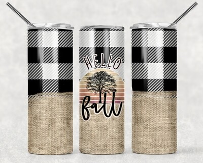 Hello Fall Plaid Burlap Tumbler