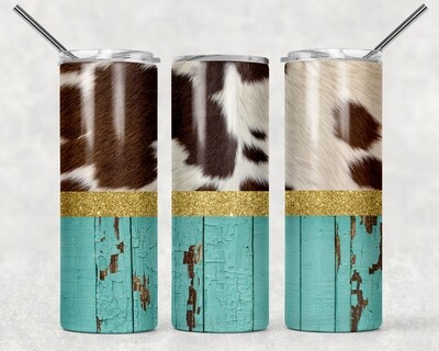 Cowhide Turquoise Aqua Cowgirl Farm Life Tumbler