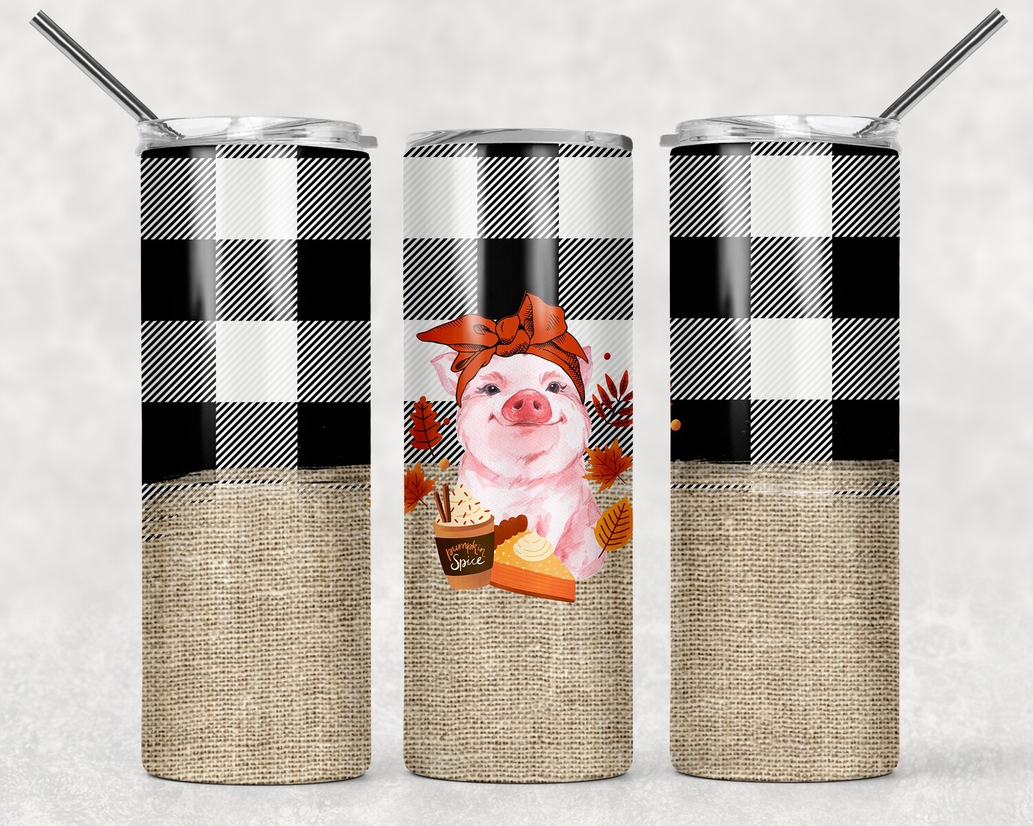 Fall Plaid Burlap Pig Tumbler