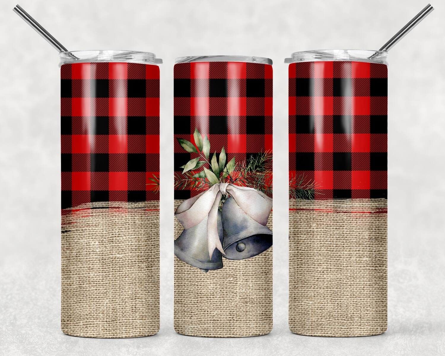 Christmas Bells Buffalo Plaid Bells Tumbler