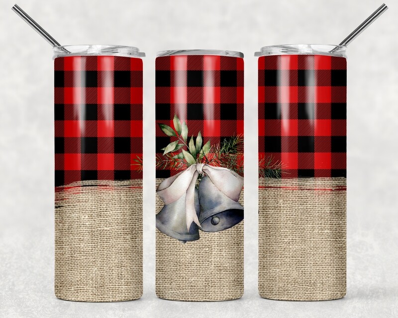 Christmas Bells Buffalo Plaid Bells Tumbler