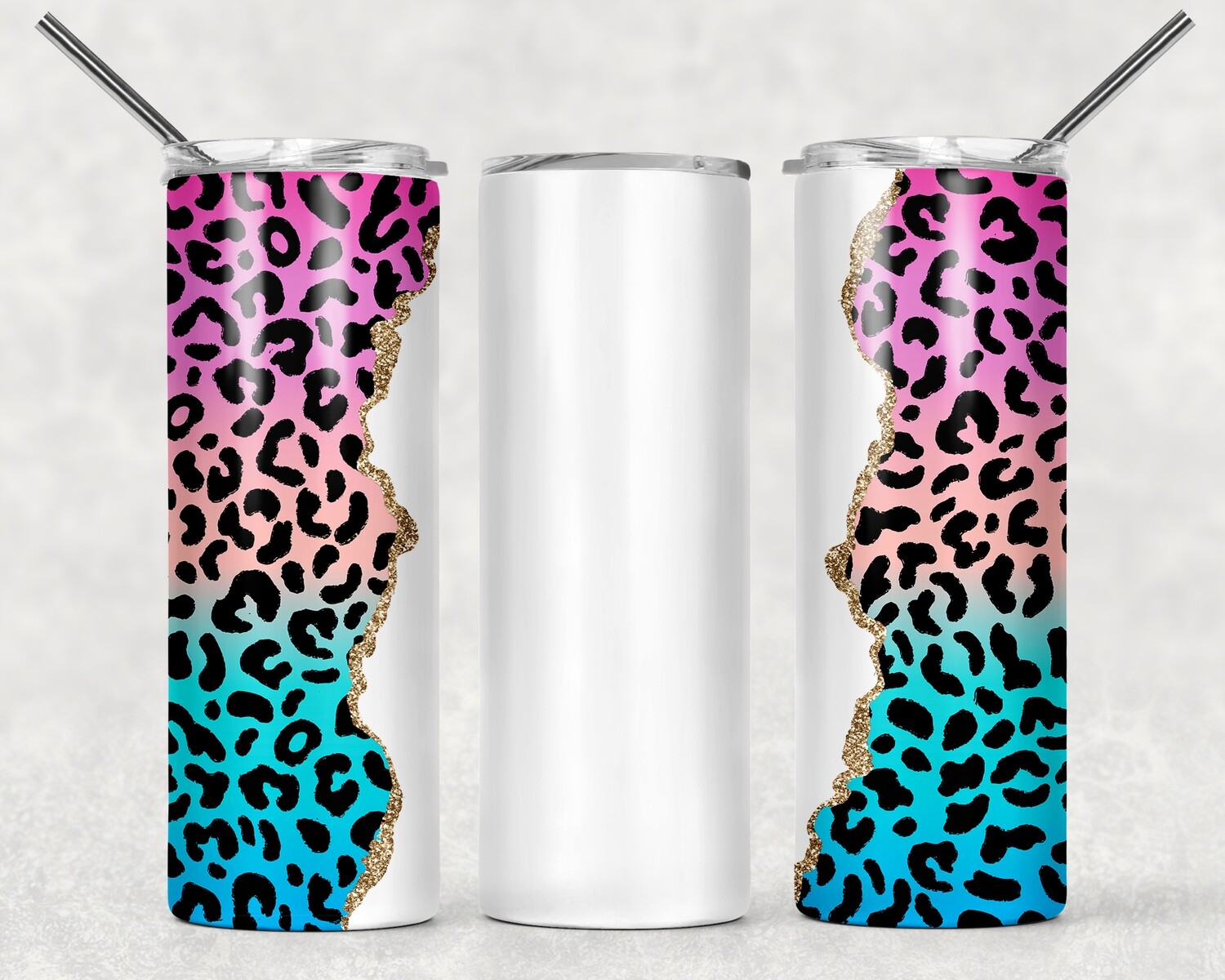Bright Purple Pink Aqua Cheetah Print Leopard Print Tumbler With Your Text