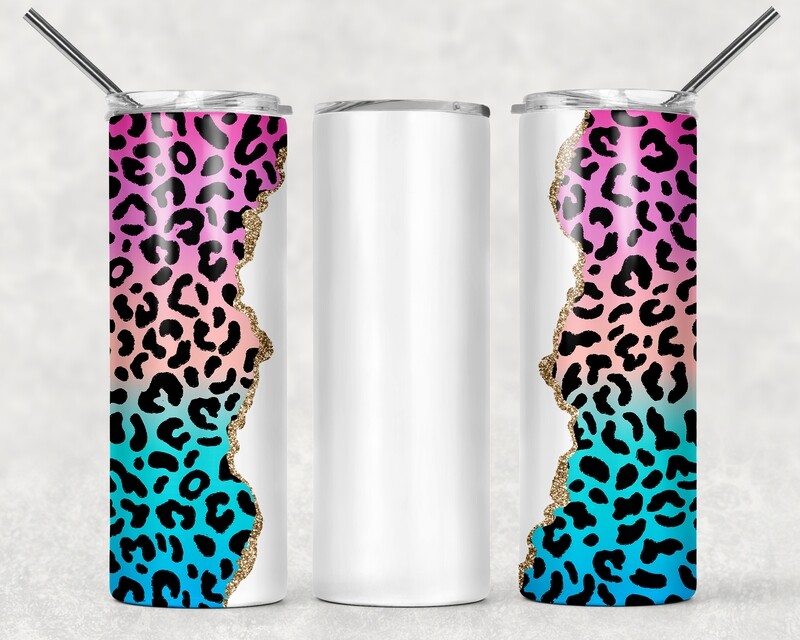 Bright Purple Pink Aqua Cheetah Print Leopard Print Tumbler With Your Text