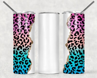 Bright Purple Pink Aqua Cheetah Print Leopard Print Tumbler With Your Text