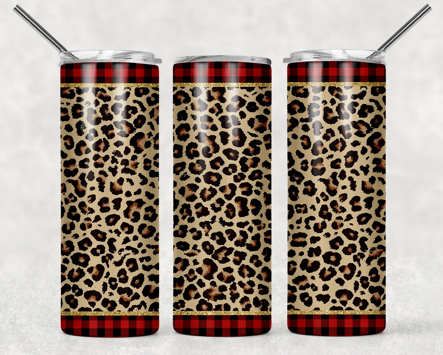Cheetah Print Leopard Print Plaid Christmas Tumbler