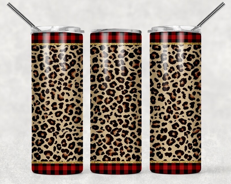 Cheetah Print Leopard Print Plaid Christmas Tumbler