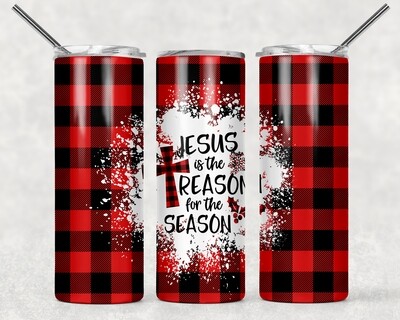 Jesus is the Reason for the Season Buffalo Plaid Christmas Tumbler