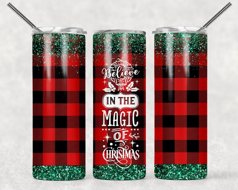 Red Plaid Believe in the Magic of Christmas Tumbler