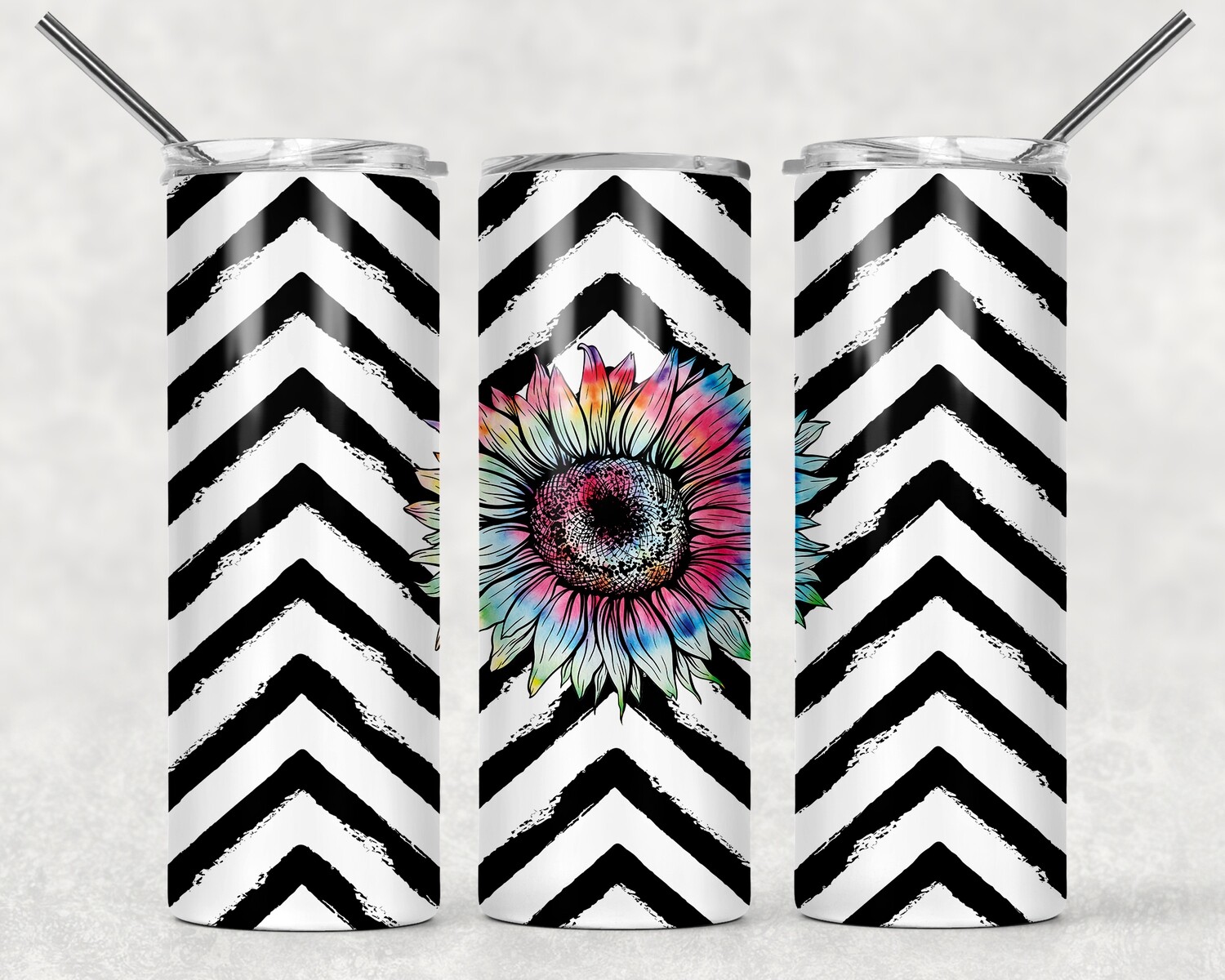 Chevron Sunflower Print Tumbler