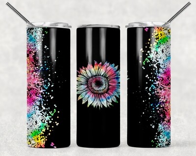 Black Confetti Glitter Sunflower Tumbler