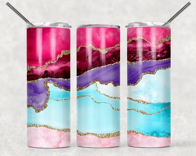 Bright Purple Aqua and Pink Abstract Marble Agate Tumbler