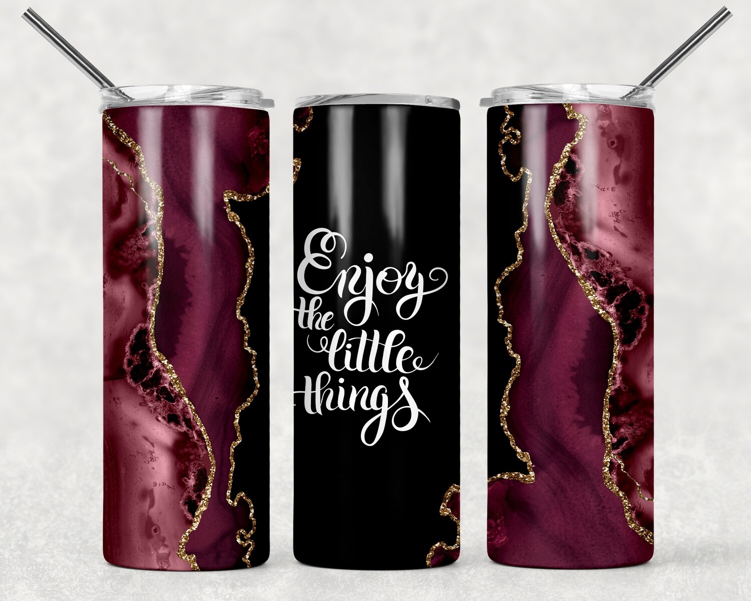 Burgundy and Gold Enjoy the Little Things Agate Galaxy Tumbler
