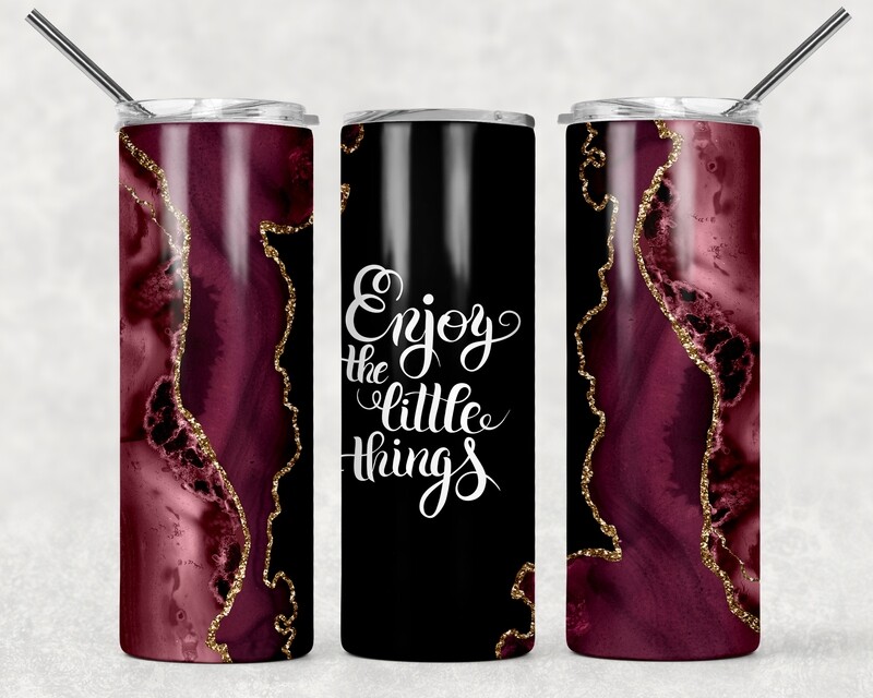 Burgundy and Gold Enjoy the Little Things Agate Galaxy Tumbler